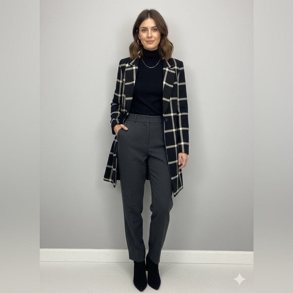 Halogen Jackets & Blazers - Carolina Belle Montreal Black & White Windowpane Plaid Longline Blazer Coat S